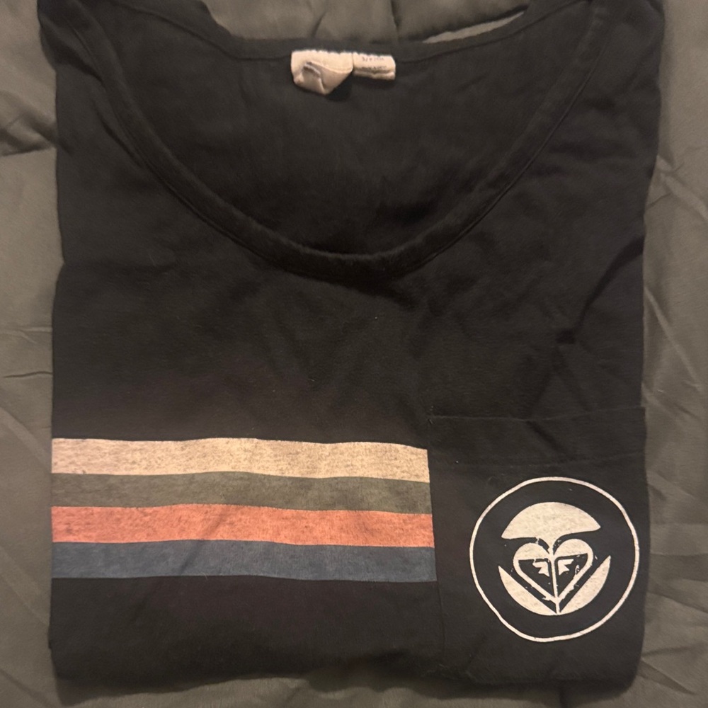 Roxy Black Tee with Multicolor Stripes